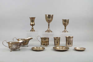 
	
		A pair of silver sauce boats, Sheffield c.1963, Mappin & Webb, together with two silver...