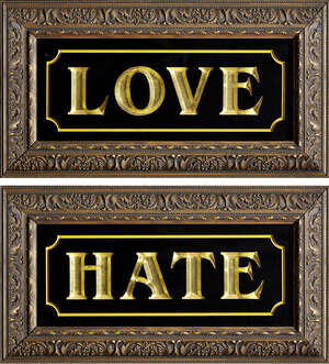 
	
		Ben Eine & Ryan Callahan, 
		British b.1970 & 1981-
		 
		Love/Hate, 2011;
		 
		two...