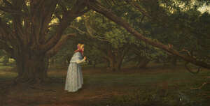 
	
		William Gale, 
		British 1823-1909- 
		 
		Young lady in an ancient wood with a...