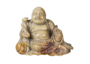 
	
		A Chinese soapstone carving of Hotei, 18th/19th century, carved seated, with...