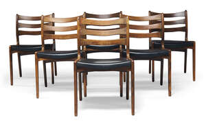 
	
		A set of six rosewood dining chairs in the manner of Erik Buchs, together with a rosewood...