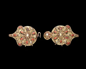 A coral inset filigree belt buckle,&nbsp;Ottoman Turkey of provinces, second half 19th century,&nbsp;
With...