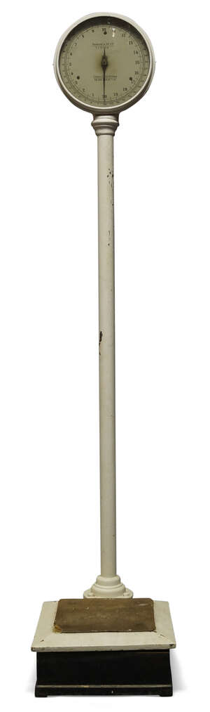 
	
		Harrods and Co., a set of floor scales  
		c.1930, painted name to dial  
		A large set...