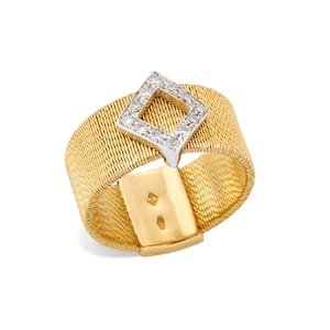 A diamond set ring, composed of an open lozenge shaped plaque, set with brilliant-cut diamonds,...