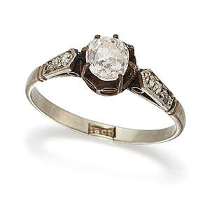 
	
		A diamond single stone ring, the central old- mine brilliant-cut diamond in claw-set...