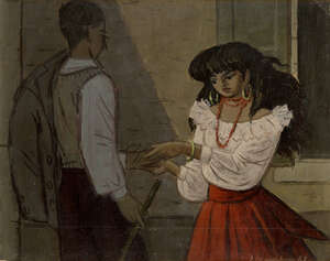 Émile Chambon, Swiss 1905-1993 - La bonne aventure, 1967; oil on board, signed and dated lower right...