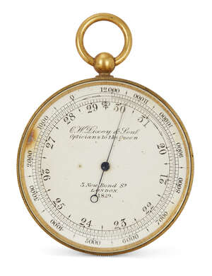 
	
		A brass cased aneroid pocket barometer, by C.W. Dixey & Sons., 19th century, circular...