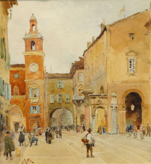 
	
		Alexander Wallace Rimington ARE RBA Hon. FSA, 
		British 1854-1918- 
		 
		Piazza...