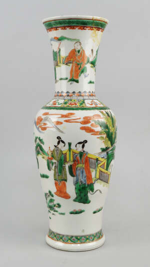 
	
		A Chinese porcelain famille vert vase, 19th century, in the Kangxi taste, decorated with...