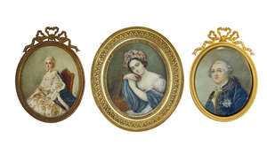 
	
		A portrait miniature of Louis XVI, early 20th century, modelled in a blue coat, signed...