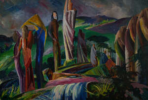 
	
		Robert Dumont-Smith, 
		British 1908-1994
		 
		Figures in a Surreal Landscape;...