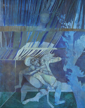 
	
		Leonard Rosoman OBE RA, 
		British 1913-2012- 
		Blue figures; 
		oil on canvas, 145 x...