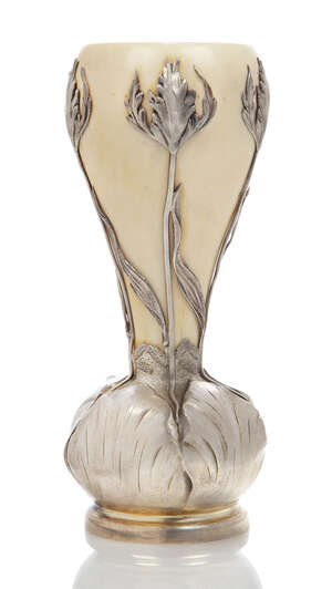 
	
		An Art Nouveau silver and ivory 'Safran' vase   
		c.1901, Mark of V. Boivin, Paris,...