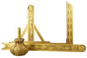 
	
		Four giltwood masonic ceremonial items, second quarter 20th century, including a mallet...