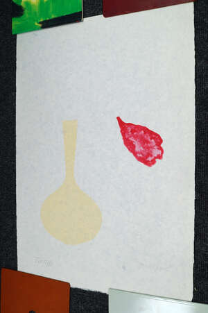 
	
		Derrick Greaves, 
		British b.1927- 
		 
		Vase and Falling Petal from Europaeische...