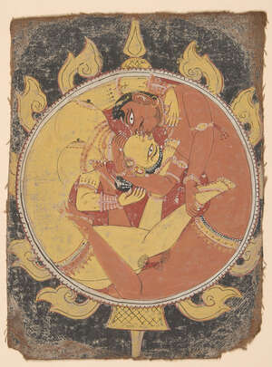 
	
		Lovers in the Mirror, Orissa, 18th century, opaque watercolour on cotton, the figures...