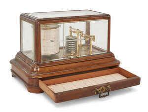 
	
		An Edwardian mahogany cased barograph, by J. Hicks, London, the glazed mahogany case with...