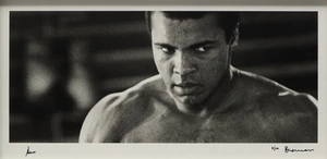 Michael Brennan,&nbsp;British b.1943-&nbsp;Muhammad Ali;&nbsp;photographic print in black and white,&nbsp;signed in...