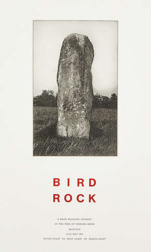 
	
		Hamish Fulton, 
		British b.1946- 
		 
		Bird Rock, 1987; 
		 
		photoetching with text...