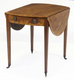 A George III mahogany Pembroke table, last quarter 18th century, the crossbanded oval drop leaf...