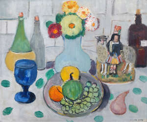 
	
		Agnes Drey, 
		British 1890-1957- 
		 
		Still life with Staffordshire figurine;...
