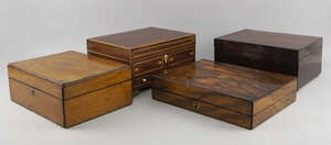 
	
		A Regency mahogany and inlaid sewing box, early 19th century, with hinged lid revealing a...