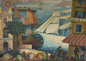 
	
		Gaston Andre, 
		French 1884-1970- 
		Bateaux dans un port tropical;
		oil on canvas,...