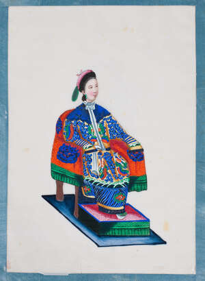 
	
		An album of twelve Chinese gouache portrait paintings on rice paper, late 19th century, 