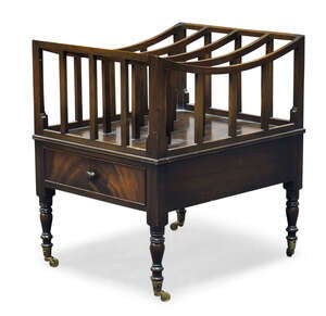 
	
		A George IV style mahogany Canterbury by Mines of Downley, late 20th Century, with four...