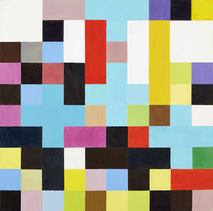 
	
		Gillian Wise, 
		British 1936-2020- 
		
		ZING go the strings: 3 blue crosses across...