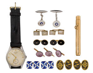
	
		A stainless steel wristwatch by Longines and a group of cufflinks and other items, the...