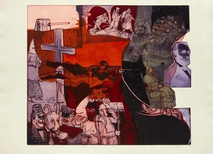 Warrington Colescott,&nbsp;American 1921-2018,&nbsp;Patriotics, 1969;&nbsp;etching in colours on wove,&nbsp;signed,...