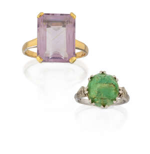 
	
		A platinum and emerald single stone ring and an amethyst single stone ring, the...