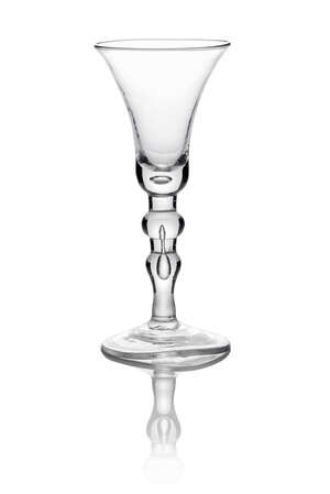 A George I bell bowl wine glass, c. 1725, the bell bowl above a ball knop followed by a baluster knop, on a conical foot, 17cm high
		 
		 
		 