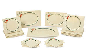 
	
		Clarice Cliff (1899-1972), a Ravel pattern earthenware part table service
		Designed and...