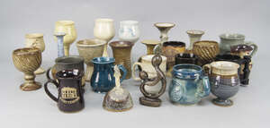 
	
		Three Iden pottery goblets, 18cm high, together with a collection of most souvenir...