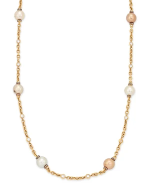 A South Sea cultured pearl and diamond necklace,&nbsp;designed as a series of vari-coloured South Sea...