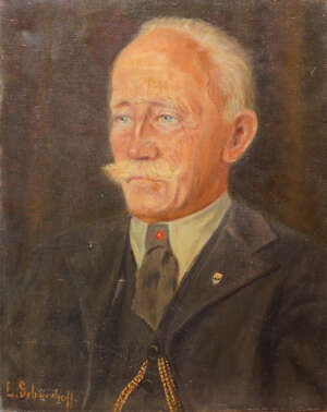 
	
		L Schuerhoff, German late 19th/early 20th century- Portrait of a moustached gentleman;...