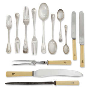 
	
		A part canteen of silver rattail cutlery, Sheffield c.1933, Harrods Ltd., comprising nine...