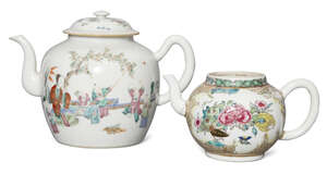 
	
		Two Chinese porcelain teapots, 18th and 19th century, each painted in famille rose...