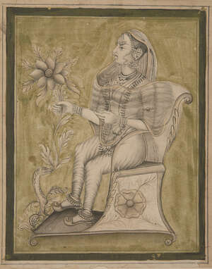 
	
		A Lady in a Howdah, North India, possibly Benares, circa 1880, brush drawing and gouache...