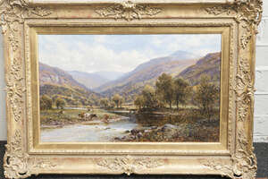 
	
		Alfred Augustus Glendening Snr, 
		British 1840-1921-
		 
		Cattle watering in a...