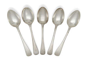 
	
		A harlequin set of old pattern silver dessert spoons, comprising: six London, c.1894,...