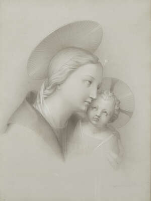 
	
		Raffaello Bonaiuti, 
		Italian act. c.1850- 
		 
		The Madonna and Child; 
		 
		pen...