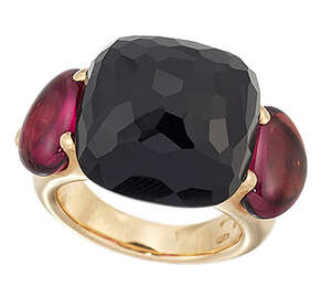 
	
		An onyx and pink tourmaline ring, by Pomellato, with cushion-shaped faceted onyx to...
