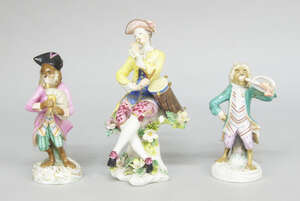 
	
		An English porcelain figure of a man playing the pipe and drum, probably Derby,  18th...