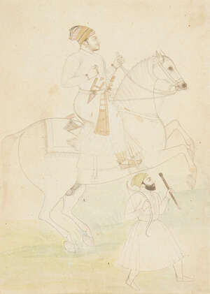 
	
		RTOA Mughal equestrian portrait of Maharaja Suraj Mal (1707-1763) and his horse Hurraj,...