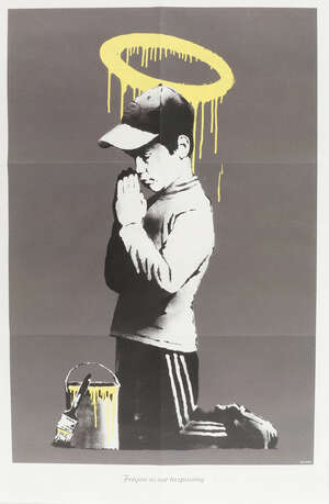 
	
		Banksy, 
		British b.1974- 
		 
		Forgive Us Our Trespassing, 2010;
		 
		offset...