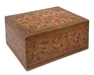 
	
		A Kashmiri lacquered papier mache wood box, India, 19th century, of rectangular deep ...