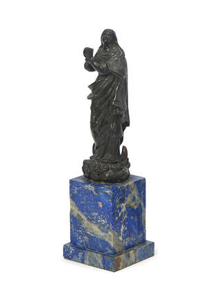 
	
		A bronze model of the Virgin Mary, 18th century, standing contrapposto on a crescent moon...